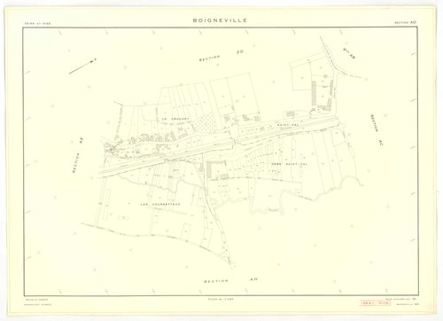 Plans minutes de conservation : BOIGNEVILLE : tableau d'assemblage, ech. 1/10000 (1961), sections AB, AH, AI, AK, AL, AM, AN, ZA, ZB, ZC, ZD, ZE, ZH, ZI, ZK, ZL, ZM, ZN, ZO, ZP, ZR1, ZR2, ech. 1/2000 (1961), sections AC, AD, AE, AO, ech. 1/1000 (1961), NB
