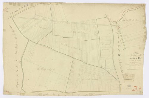 BOIGNEVILLE. - Section D - Allée des Noyers (l'), 1, ech. 1/1250, coul., aquarelle, papier, 66x98 (1813). 