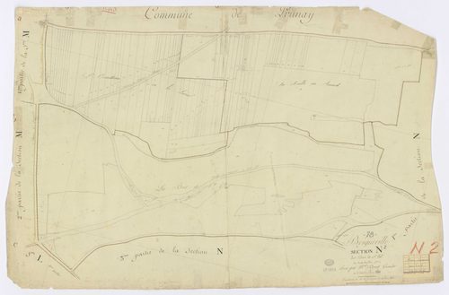 BOIGNEVILLE. - Section N - Bois de Saint-Val, 2, ech. 1/1250, coul., aquarelle, papier, 66x100 (1813). 