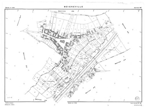 BOIGNEVILLE .- Cadastre révisé pour 1961 : plans de la section AE, section AL, section AM, section ZA, section ZB, section ZC, section ZH, section ZI, section ZL, section ZM, section ZN, section ZO, section ZP, section ZR 1ère feuille, idem 2ème feuille, 