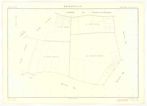 Plans minutes de conservation : BOIGNEVILLE : tableau d'assemblage, ech. 1/10000 (1961), sections AB, AH, AI, AK, AL, AM, AN, ZA, ZB, ZC, ZD, ZE, ZH, ZI, ZK, ZL, ZM, ZN, ZO, ZP, ZR1, ZR2, ech. 1/2000 (1961), sections AC, AD, AE, AO, ech. 1/1000 (1961), NB
