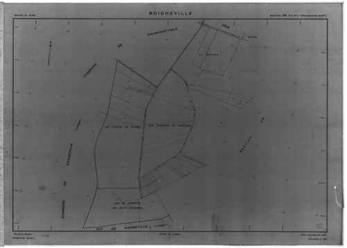 BOIGNEVILLE .- Cadastre révisé pour 1961 : plans de la section AE, section AL, section AM, section ZA, section ZB, section ZC, section ZH, section ZI, section ZL, section ZM, section ZN, section ZO, section ZP, section ZR 1ère feuille, idem 2ème feuille, 