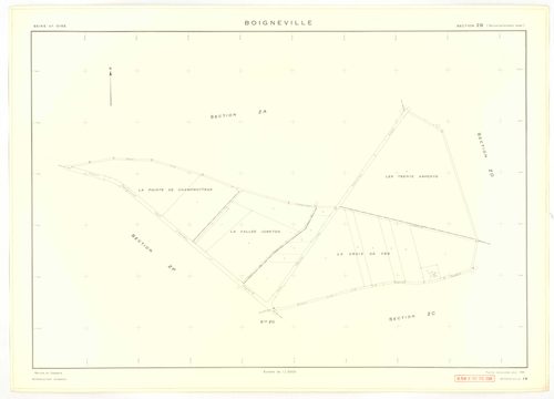 Plans minutes de conservation : BOIGNEVILLE : tableau d'assemblage, ech. 1/10000 (1961), sections AB, AH, AI, AK, AL, AM, AN, ZA, ZB, ZC, ZD, ZE, ZH, ZI, ZK, ZL, ZM, ZN, ZO, ZP, ZR1, ZR2, ech. 1/2000 (1961), sections AC, AD, AE, AO, ech. 1/1000 (1961), NB
