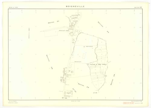 Plans minutes de conservation : BOIGNEVILLE : tableau d'assemblage, ech. 1/10000 (1961), sections AB, AH, AI, AK, AL, AM, AN, ZA, ZB, ZC, ZD, ZE, ZH, ZI, ZK, ZL, ZM, ZN, ZO, ZP, ZR1, ZR2, ech. 1/2000 (1961), sections AC, AD, AE, AO, ech. 1/1000 (1961), NB