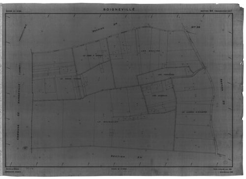 BOIGNEVILLE .- Cadastre révisé pour 1961 : plans de la section AE, section AL, section AM, section ZA, section ZB, section ZC, section ZH, section ZI, section ZL, section ZM, section ZN, section ZO, section ZP, section ZR 1ère feuille, idem 2ème feuille, 