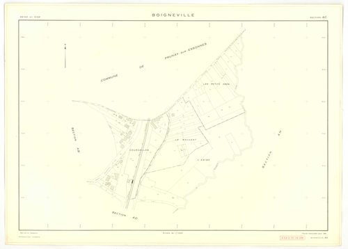 Plans minutes de conservation : BOIGNEVILLE : tableau d'assemblage, ech. 1/10000 (1961), sections AB, AH, AI, AK, AL, AM, AN, ZA, ZB, ZC, ZD, ZE, ZH, ZI, ZK, ZL, ZM, ZN, ZO, ZP, ZR1, ZR2, ech. 1/2000 (1961), sections AC, AD, AE, AO, ech. 1/1000 (1961), NB