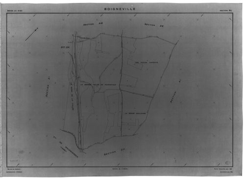 BOIGNEVILLE .- Cadastre révisé pour 1961 : plans de la section AE, section AL, section AM, section ZA, section ZB, section ZC, section ZH, section ZI, section ZL, section ZM, section ZN, section ZO, section ZP, section ZR 1ère feuille, idem 2ème feuille, 