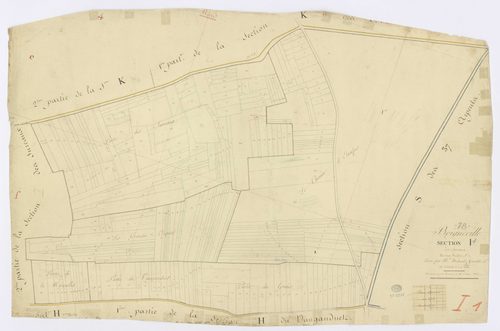 BOIGNEVILLE. - Section I - Sureaux (les), 1, ech. 1/1250, coul., aquarelle, papier, 66x100 (1813). 