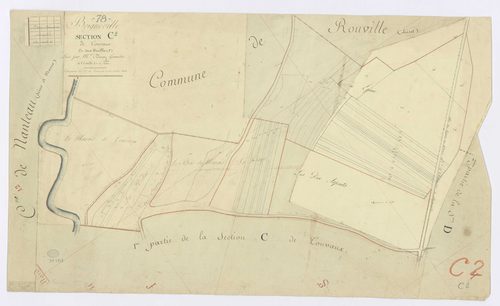 BOIGNEVILLE. - Section C - Touvaux, 2, ech. 1/1250, coul., aquarelle, papier, 54x89 (1813). 