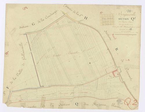 BOIGNEVILLE. - Section Q - Rayons Blancs (les), 2, ech. 1/1250, coul., aquarelle, papier, 50x63 (1813). 