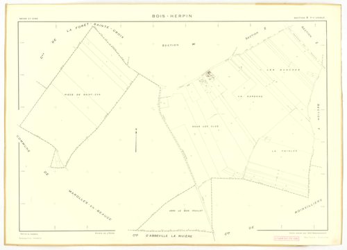 Plans minutes de conservation : BOIS-HERPIN : tableau d'assemblage, ech. 1/5000 (1952), sections W, X, Y, Z, ech. 1/2000 (1952), NB, papier, 105x80 [5 plans]. 