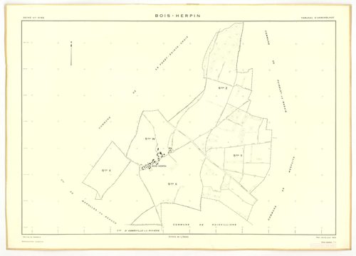 Plans minutes de conservation : BOIS-HERPIN : tableau d'assemblage, ech. 1/5000 (1952), sections W, X, Y, Z, ech. 1/2000 (1952), NB, papier, 105x80 [5 plans]. 