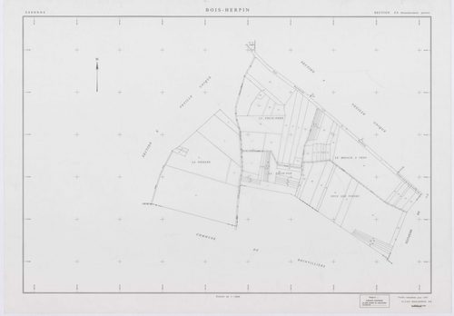 BOIS-HERPIN, plans minutes de conservation : tableau d'assemblage,1952, Ech. 1/5000; plans des sections W, X, Y, Z, 1952, Ech. 1/2000, section ZA, 1998, Ech. 1/2000. Polyester. N et B. Dim. 105 x 80 cm [6 plans]. 