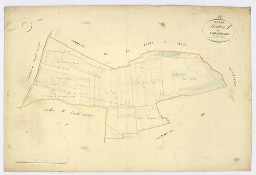 BOIS-HERPIN. - Section A - Longs Réages (les), ech. 1/2500, coul., aquarelle, papier, 68x102 (1832). 