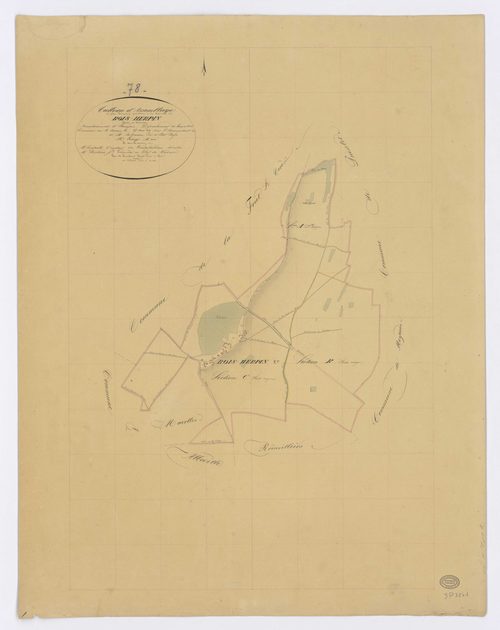 BOIS-HERPIN. - Plan d'assemblage, ech. 1/10000, coul., aquarelle, papier, 67x51 (1832). 