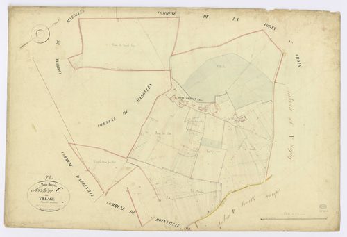 BOIS-HERPIN. -Section C - Village (le), ech. 1/2500, coul., aquarelle, papier, 69x104 (1832). 