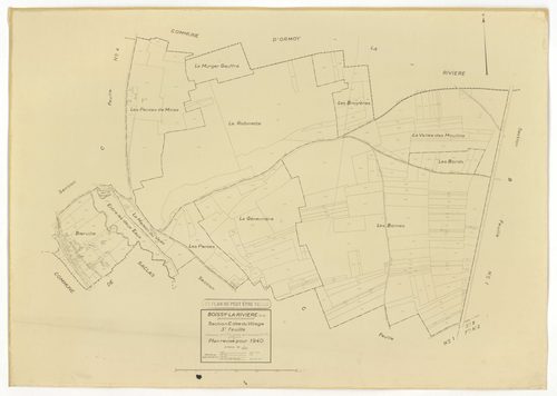 Plans minutes de conservation : BOISSY-LA-RIVIERE : tableau d'assemblage n°1, ech. 1/10000 (1940), sections A, C1, C3, C4, ech. 1/2500 (1940) ; sections B1, C1, C2, ech 1/1250 (1940) ; tableau d'assemblage n°2, ech. 1/10000 (1965), sections C1 et C3, ech.