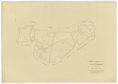 Plans minutes de conservation : BOISSY-LA-RIVIERE : tableau d'assemblage n°1, ech. 1/10000 (1940), sections A, C1, C3, C4, ech. 1/2500 (1940) ; sections B1, C1, C2, ech 1/1250 (1940) ; tableau d'assemblage n°2, ech. 1/10000 (1965), sections C1 et C3, ech.