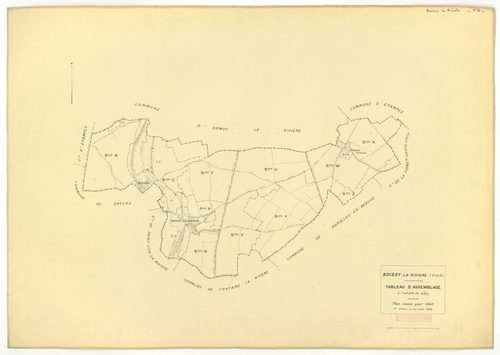 Plans minutes de conservation : BOISSY-LA-RIVIERE : tableau d'assemblage n°1, ech. 1/10000 (1940), sections A, C1, C3, C4, ech. 1/2500 (1940) ; sections B1, C1, C2, ech 1/1250 (1940) ; tableau d'assemblage n°2, ech. 1/10000 (1965), sections C1 et C3, ech.