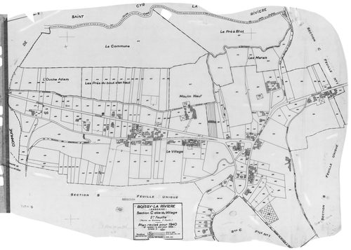 BOISSY-LA-RIVIERE . - Cadastre révisé pour 1940 : plans de la section C le Village 1ère feuille, idem 2ème feuille, idem 3 ème feuille ; cadastre révisé pour 1955 : plan de la section S, [4 plans] 