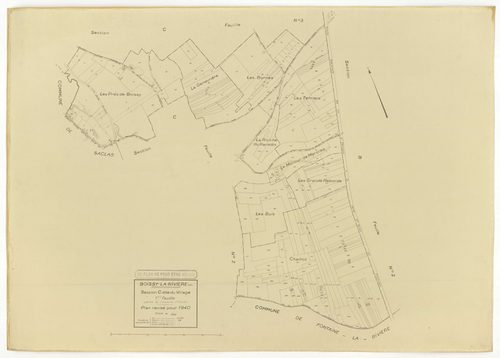 Plans minutes de conservation : BOISSY-LA-RIVIERE : tableau d'assemblage n°1, ech. 1/10000 (1940), sections A, C1, C3, C4, ech. 1/2500 (1940) ; sections B1, C1, C2, ech 1/1250 (1940) ; tableau d'assemblage n°2, ech. 1/10000 (1965), sections C1 et C3, ech.