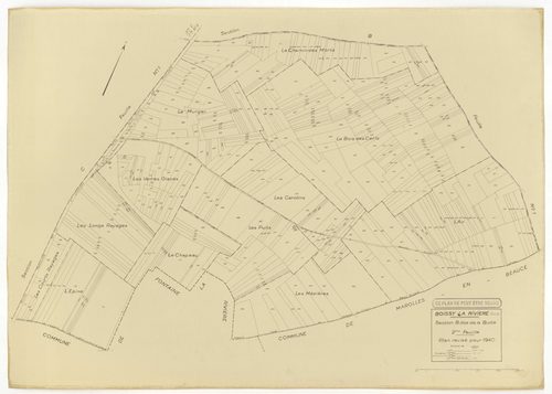 Plans minutes de conservation : BOISSY-LA-RIVIERE : tableau d'assemblage n°1, ech. 1/10000 (1940), sections A, C1, C3, C4, ech. 1/2500 (1940) ; sections B1, C1, C2, ech 1/1250 (1940) ; tableau d'assemblage n°2, ech. 1/10000 (1965), sections C1 et C3, ech.