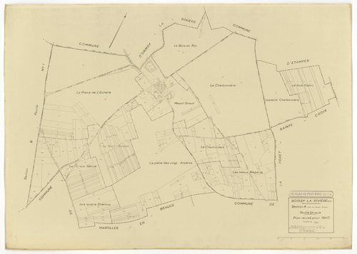 Plans minutes de conservation : BOISSY-LA-RIVIERE : tableau d'assemblage n°1, ech. 1/10000 (1940), sections A, C1, C3, C4, ech. 1/2500 (1940) ; sections B1, C1, C2, ech 1/1250 (1940) ; tableau d'assemblage n°2, ech. 1/10000 (1965), sections C1 et C3, ech.