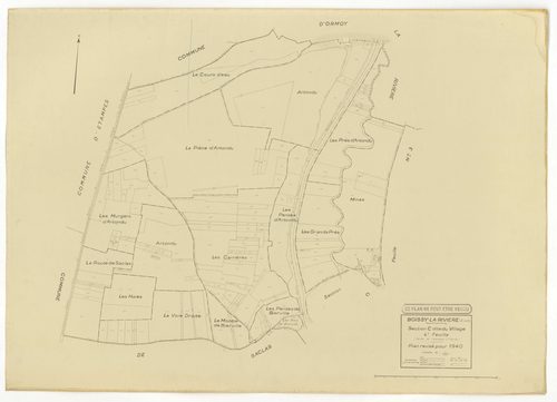 Plans minutes de conservation : BOISSY-LA-RIVIERE : tableau d'assemblage n°1, ech. 1/10000 (1940), sections A, C1, C3, C4, ech. 1/2500 (1940) ; sections B1, C1, C2, ech 1/1250 (1940) ; tableau d'assemblage n°2, ech. 1/10000 (1965), sections C1 et C3, ech.