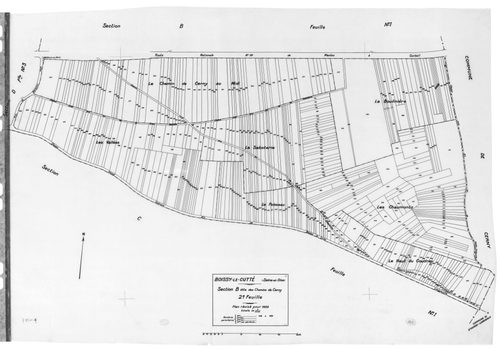 BOISSY-LE-CUTTE. - Cadastre révisé pour 1939 : plan du tableau d'assemblage, plans de la section A le Chemin Creux 1ère feuille, idem 2ème feuille, section B les Chemins de Cerny 1ère feuille, idem 2ème feuille, section C les Tessonnières 1ère feuille, id