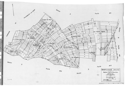 BOISSY-LE-CUTTE. - Cadastre révisé pour 1939 : plan du tableau d'assemblage, plans de la section A le Chemin Creux 1ère feuille, idem 2ème feuille, section B les Chemins de Cerny 1ère feuille, idem 2ème feuille, section C les Tessonnières 1ère feuille, id
