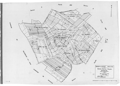 BOISSY-LE-CUTTE. - Cadastre révisé pour 1939 : plan du tableau d'assemblage, plans de la section A le Chemin Creux 1ère feuille, idem 2ème feuille, section B les Chemins de Cerny 1ère feuille, idem 2ème feuille, section C les Tessonnières 1ère feuille, id