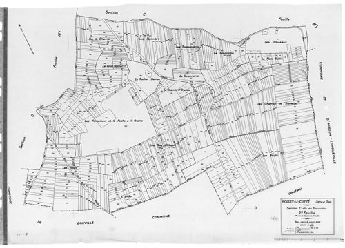 BOISSY-LE-CUTTE. - Cadastre révisé pour 1939 : plan du tableau d'assemblage, plans de la section A le Chemin Creux 1ère feuille, idem 2ème feuille, section B les Chemins de Cerny 1ère feuille, idem 2ème feuille, section C les Tessonnières 1ère feuille, id