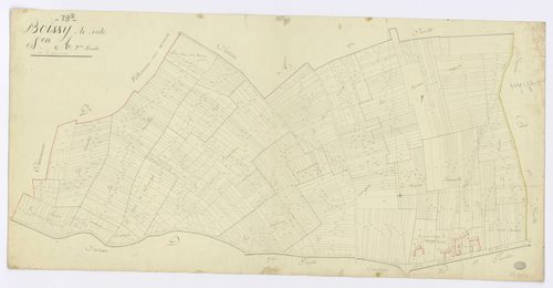 BOISSY-LE-CUTTE. - Section A - Chemin creux (le), 2, ech. 1/1250, coul., aquarelle, papier, 49x100 (1817). 