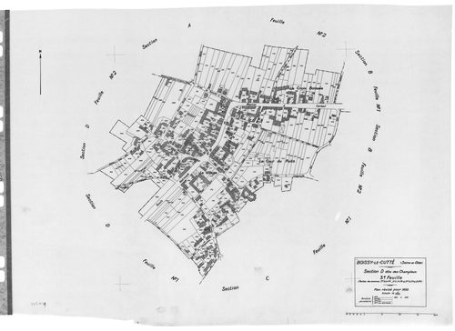 BOISSY-LE-CUTTE. - Cadastre révisé pour 1939 : plan du tableau d'assemblage, plans de la section A le Chemin Creux 1ère feuille, idem 2ème feuille, section B les Chemins de Cerny 1ère feuille, idem 2ème feuille, section C les Tessonnières 1ère feuille, id