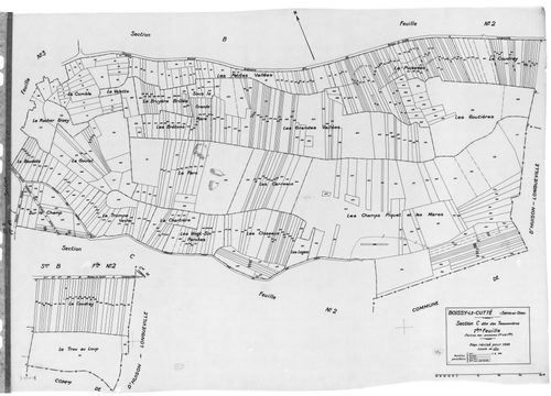 BOISSY-LE-CUTTE. - Cadastre révisé pour 1939 : plan du tableau d'assemblage, plans de la section A le Chemin Creux 1ère feuille, idem 2ème feuille, section B les Chemins de Cerny 1ère feuille, idem 2ème feuille, section C les Tessonnières 1ère feuille, id