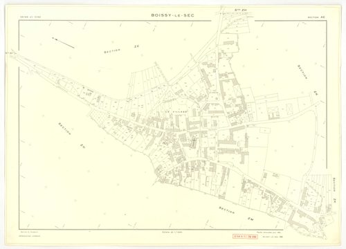 Plans minutes de conservation : BOISSY-LE-SEC : tableau d'assemblage, ech. 1/10000 (1961), sections AB, AD, AE, ech. 1/1000 (1961), sections AC, AH, AI, AK, AL, AM, ZA1, ZA2, ZB, ZC, ZD, ZE, ZH, ZI, ZK, ZL, ZM, ZN, ZO, ZP, ZR, ZS, ZT, ech. 1/2000 (1961), 