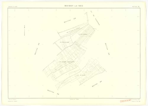 Plans minutes de conservation : BOISSY-LE-SEC : tableau d'assemblage, ech. 1/10000 (1961), sections AB, AD, AE, ech. 1/1000 (1961), sections AC, AH, AI, AK, AL, AM, ZA1, ZA2, ZB, ZC, ZD, ZE, ZH, ZI, ZK, ZL, ZM, ZN, ZO, ZP, ZR, ZS, ZT, ech. 1/2000 (1961), 