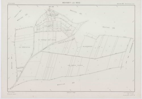 BOISSY-LE-SEC, plans minutes de conservation : tableau d'assemblage,1961, Ech. 1/10000 ; plans des sections AB, AD, AE, 1961, Ech. 1/1000, sections AC, AH, AI, AK, AL, AM, ZA1, ZA2, ZB, ZC, ZD, ZE, ZH, ZI, ZK, ZL, ZM, ZN, ZO, ZP, ZR, ZS, ZT, 1961, Ech. 1/