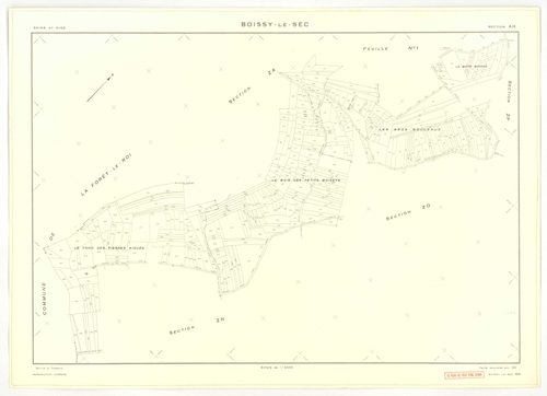 Plans minutes de conservation : BOISSY-LE-SEC : tableau d'assemblage, ech. 1/10000 (1961), sections AB, AD, AE, ech. 1/1000 (1961), sections AC, AH, AI, AK, AL, AM, ZA1, ZA2, ZB, ZC, ZD, ZE, ZH, ZI, ZK, ZL, ZM, ZN, ZO, ZP, ZR, ZS, ZT, ech. 1/2000 (1961), 
