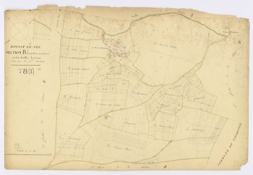 BOISSY-LE-SEC. - Section B - le Rotoir et Venant, 2, ech. 1/2500, coul., aquarelle, papier, 67x99 (1824). 