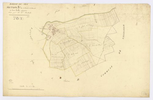 BOISSY-LE-SEC. - Section B - le Rotoir et Venant, 1, ech. 1/2500, coul., aquarelle, papier, 63x96 (1824). 
