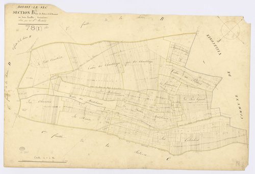 BOISSY-LE-SEC. - Section B - le Rotoir et Venant, 3, ech. 1/2500, coul., aquarelle, papier, 66x96 (1824). 