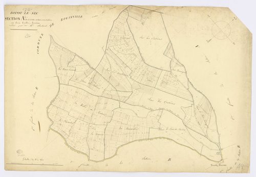 BOISSY-LE-SEC. - Section A - Vallée du Rotoir (la) et les Coutières, 2, ech. 1/2500, coul., aquarelle, papier, 64x94 (1824). 