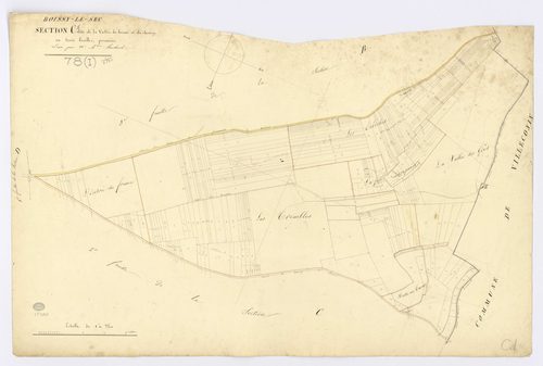 BOISSY-LE-SEC. - Section C - de la vallée du Frêne et du Chesnay, 1, ech. 1/2500, coul., aquarelle, papier, 65x97 (1824). 
