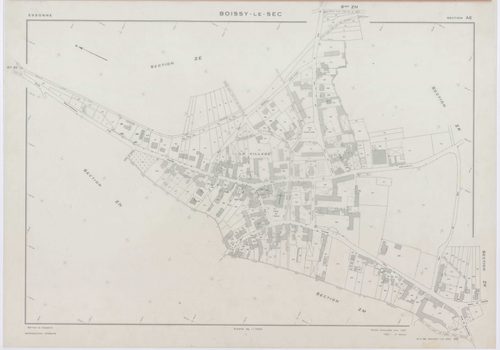 BOISSY-LE-SEC, plans minutes de conservation : tableau d'assemblage,1961, Ech. 1/10000 ; plans des sections AB, AD, AE, 1961, Ech. 1/1000, sections AC, AH, AI, AK, AL, AM, ZA1, ZA2, ZB, ZC, ZD, ZE, ZH, ZI, ZK, ZL, ZM, ZN, ZO, ZP, ZR, ZS, ZT, 1961, Ech. 1/