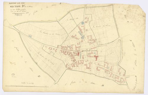BOISSY-LE-SEC. - Section D - Village (le), 1, ech. 1/1250, coul., aquarelle, papier, 63x97 (1824). 
