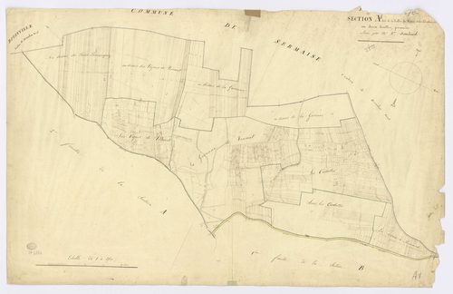 BOISSY-LE-SEC. - Section A - Vallée du Rotoir (la) et les Coutières, 1, ech. 1/2500, coul., aquarelle, papier, 63x97 (1824). 