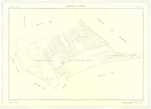 Plans minutes de conservation : BOISSY-LE-SEC : tableau d'assemblage, ech. 1/10000 (1961), sections AB, AD, AE, ech. 1/1000 (1961), sections AC, AH, AI, AK, AL, AM, ZA1, ZA2, ZB, ZC, ZD, ZE, ZH, ZI, ZK, ZL, ZM, ZN, ZO, ZP, ZR, ZS, ZT, ech. 1/2000 (1961), 