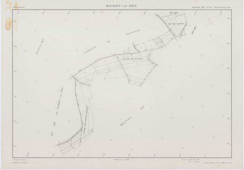 BOISSY-LE-SEC, plans minutes de conservation : tableau d'assemblage,1961, Ech. 1/10000 ; plans des sections AB, AD, AE, 1961, Ech. 1/1000, sections AC, AH, AI, AK, AL, AM, ZA1, ZA2, ZB, ZC, ZD, ZE, ZH, ZI, ZK, ZL, ZM, ZN, ZO, ZP, ZR, ZS, ZT, 1961, Ech. 1/