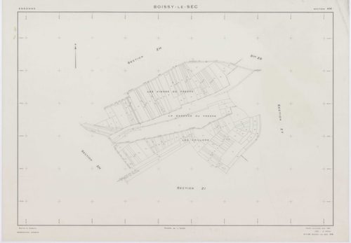 BOISSY-LE-SEC, plans minutes de conservation : tableau d'assemblage,1961, Ech. 1/10000 ; plans des sections AB, AD, AE, 1961, Ech. 1/1000, sections AC, AH, AI, AK, AL, AM, ZA1, ZA2, ZB, ZC, ZD, ZE, ZH, ZI, ZK, ZL, ZM, ZN, ZO, ZP, ZR, ZS, ZT, 1961, Ech. 1/